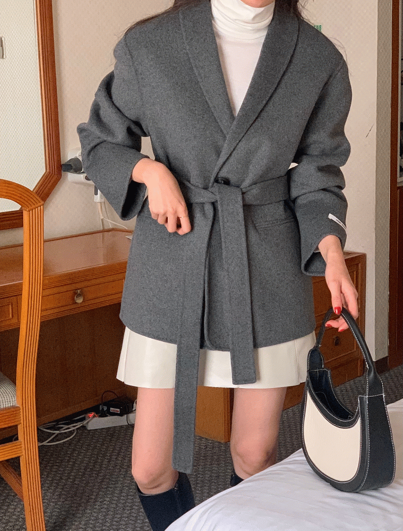 울 티엔 벨트 핸드메이드 숏 자켓 코트 (4color)